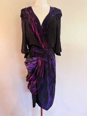 BCBG Max Azria Runway Collection 100% Silk Draped Dress Size 6